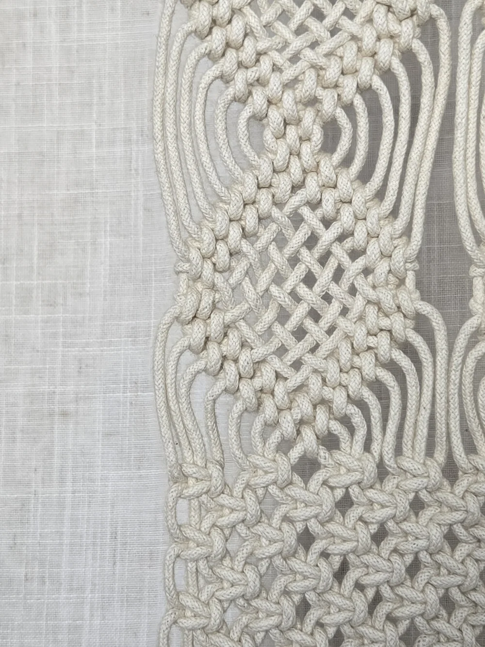 Set of Two Handwoven Macramé Wall Hangings Natural Cream Cotton On Wooden Dowels